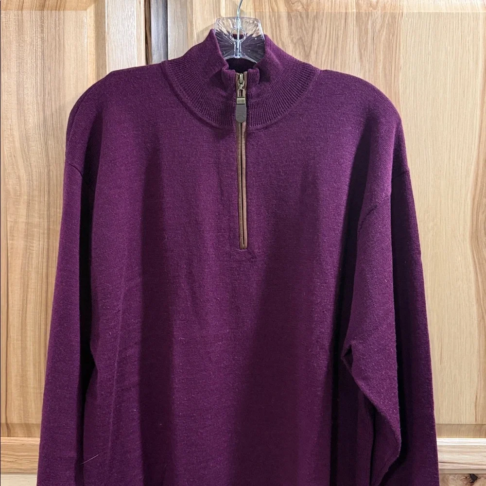 Orvis Men's Eggplant Purple Half Zip Merino Wool Sweater Academia Classy Size L